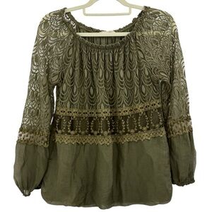 Alice Renaldi Italy Silk Blend Lace Blouse Silk Blend Poet Sleeve Romantic Tunic